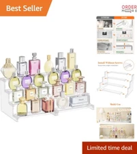 4 Tier Clear Plastic Display Risers Stand 2 Pack, Adjustable Shelves for Cosm...