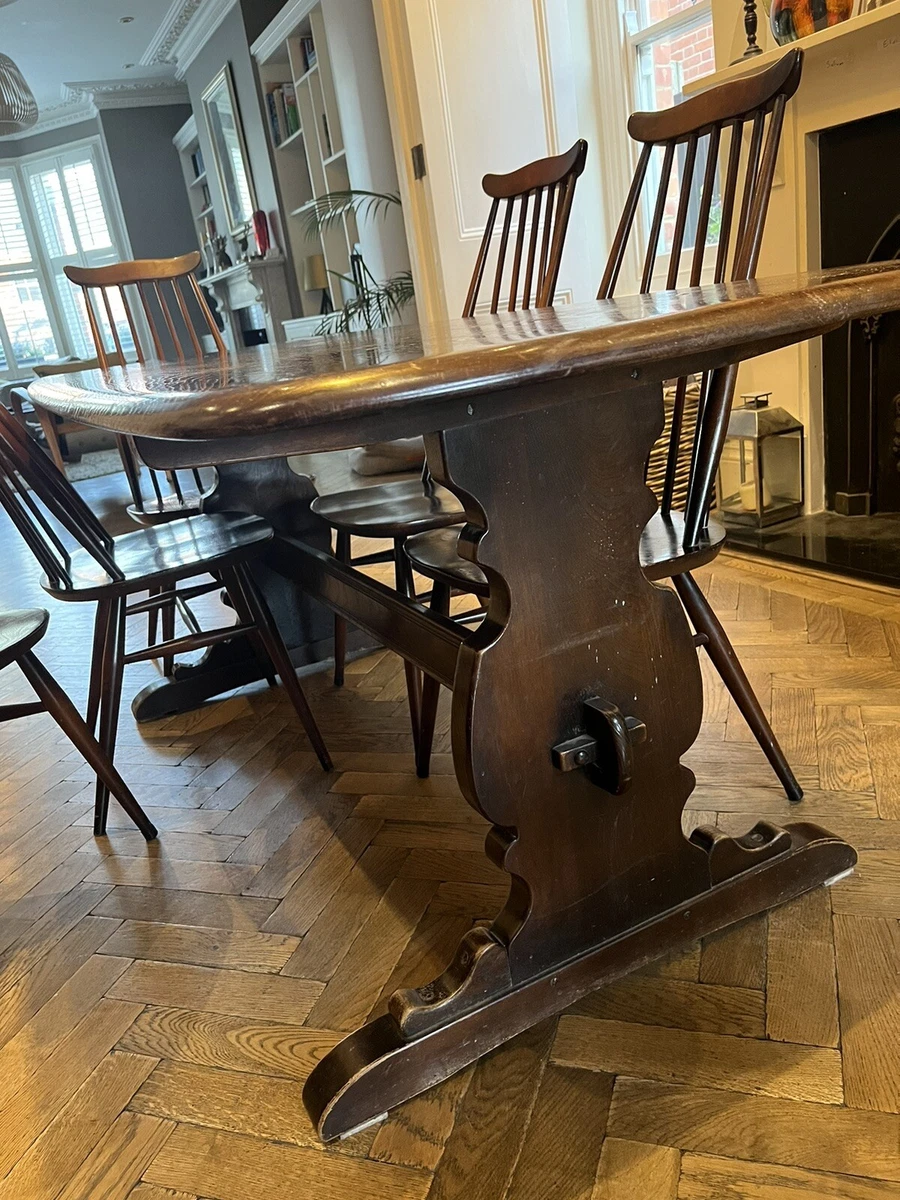 Retro Ercol Refectory Table 6 Goldsmith Chairs Kitchen Table