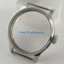 44mm Silver watch Case Crown Exhibition Fit ETA 6497 6498 Seagull ST36 Movement