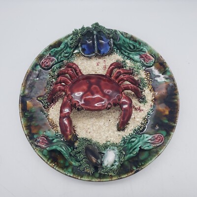 Majolica Palissy Style Crab & Shells 9'' Diameter Plate Wall Decor - Unbranded