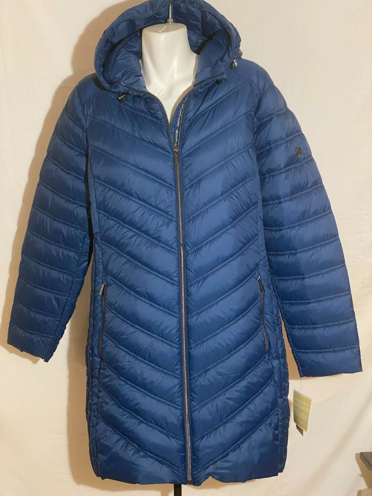 Cappotto giacca Michael Kors donna blu royal XL piumino con cappuccio confezionabile nuovo con etichetta