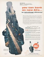 1957 AC Spark Plugs Vintage Print Ad Chicago SkyLine Time Lapse Michigan Avenue