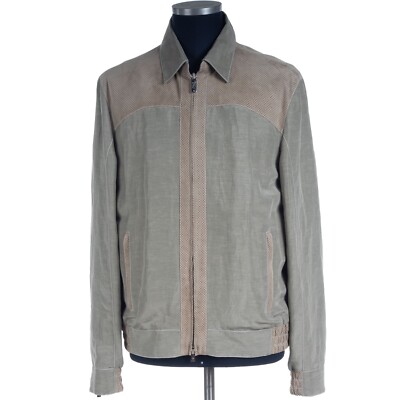 Nwt Hettabretz Jacke Leinen Lammleder Eu:50 US: 40 Grün Stirn Blouson Mantel