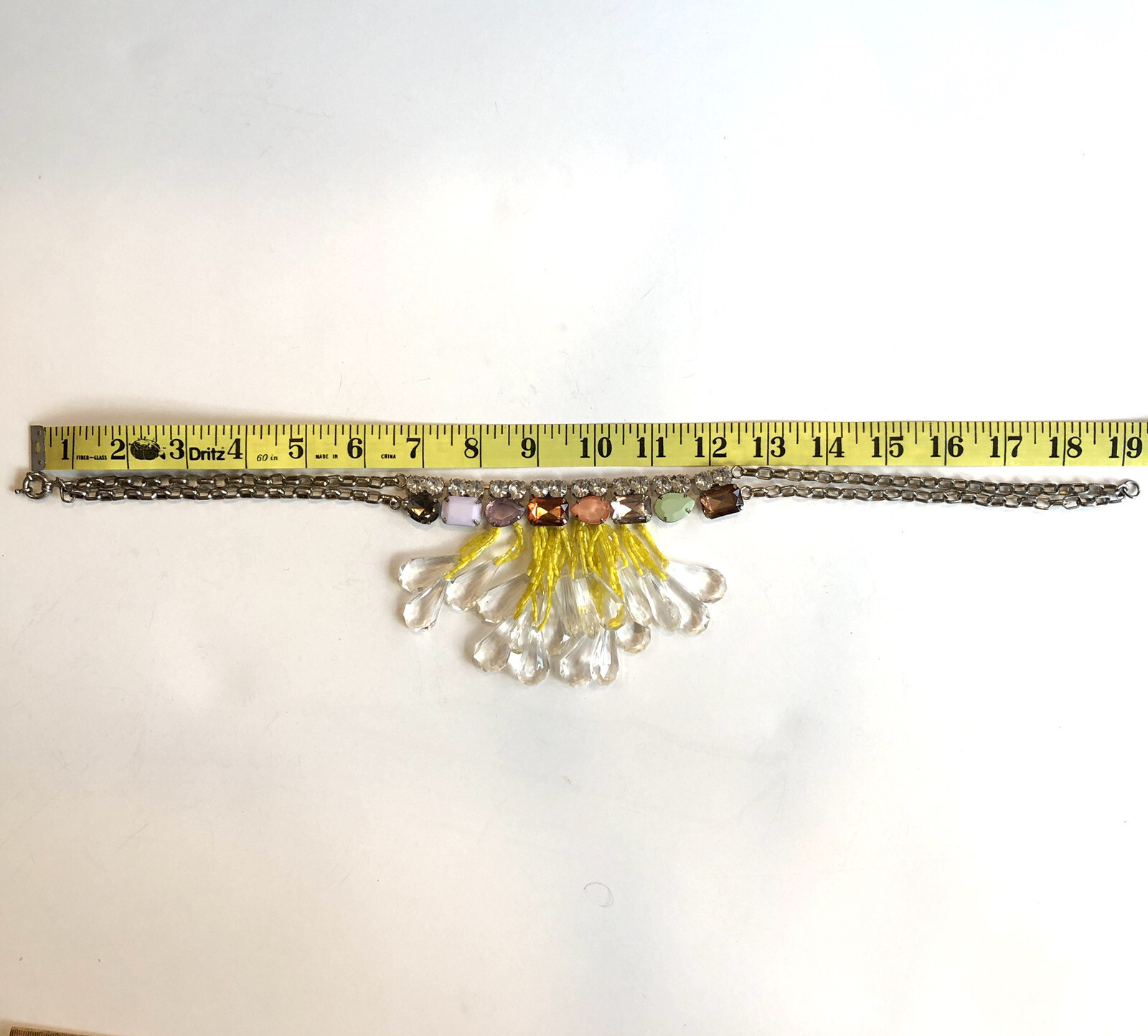 Statement Necklace Silver Chains Rhinestones Bead… - image 8