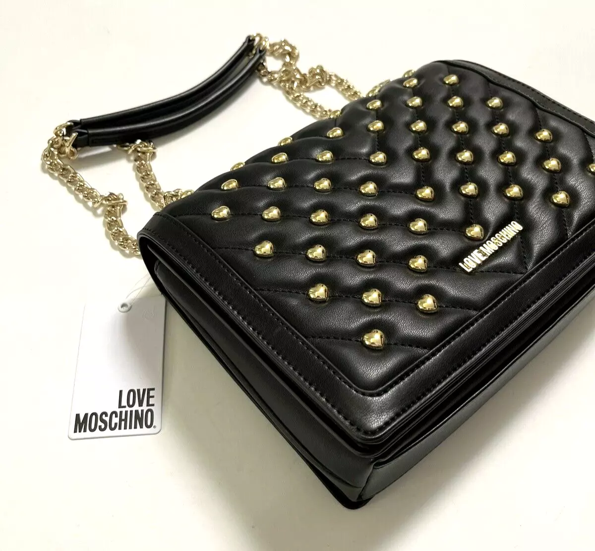 NWT LOVE MOSCHINO Flap Heart Studded Crossbody Shoulder Bag Borsa