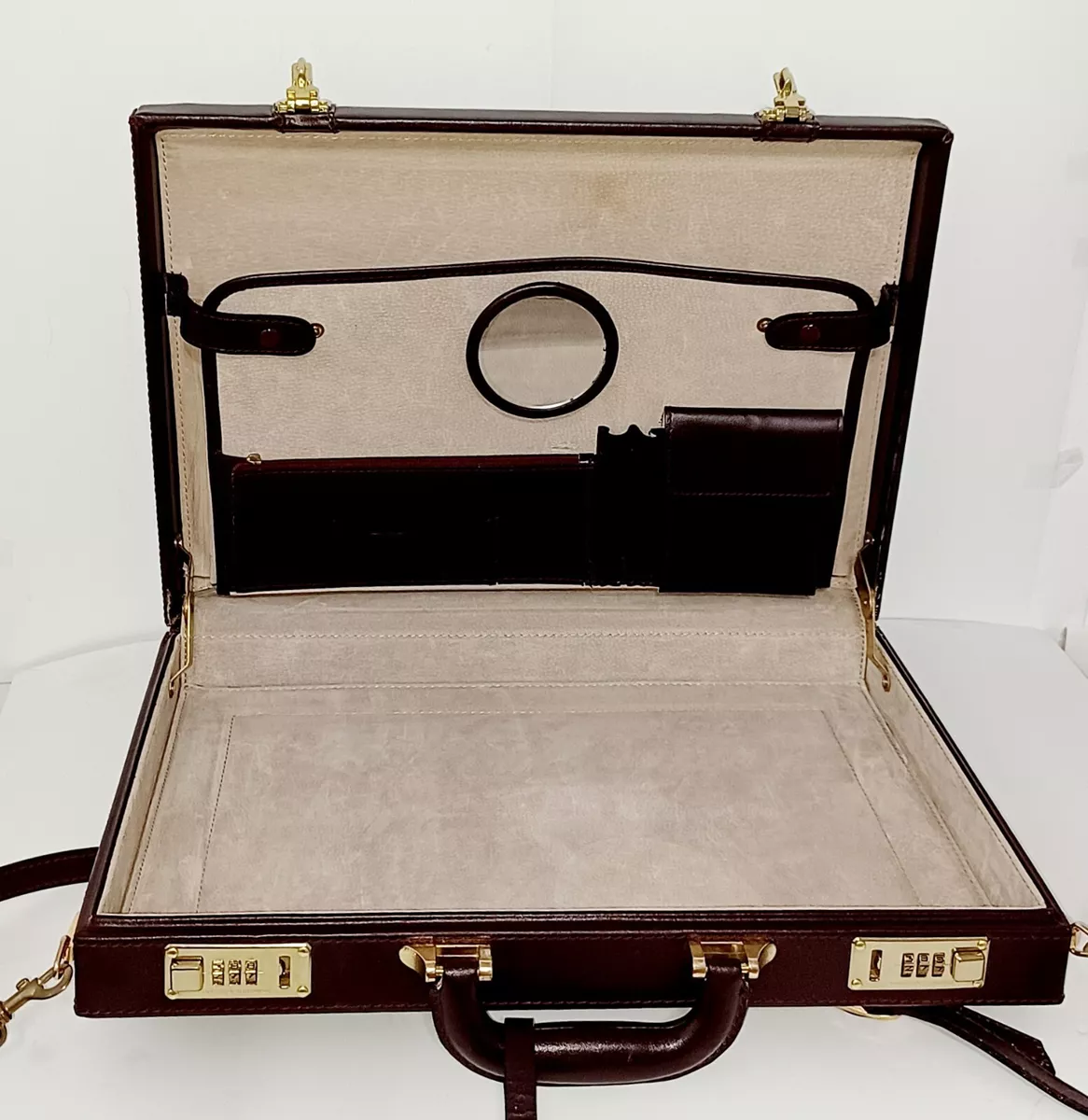 American Tourister Deep Brown Leather Vintage Attach Hard Briefcase 18x13x3