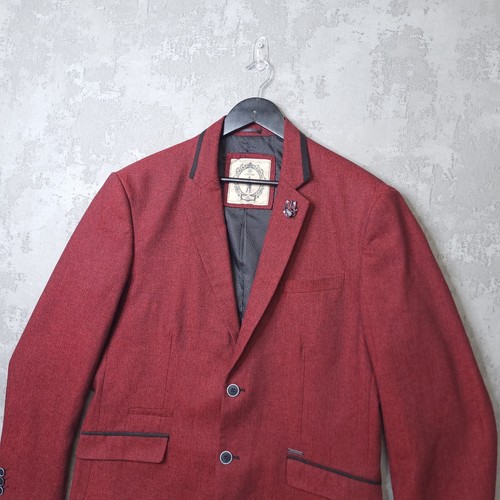 Blazer Cavani Para Hombre 42R Rojo Lana Espiga Calce Ajustado Muesca Solapa Chaqueta Deportiva - Imagen 9 de 17
