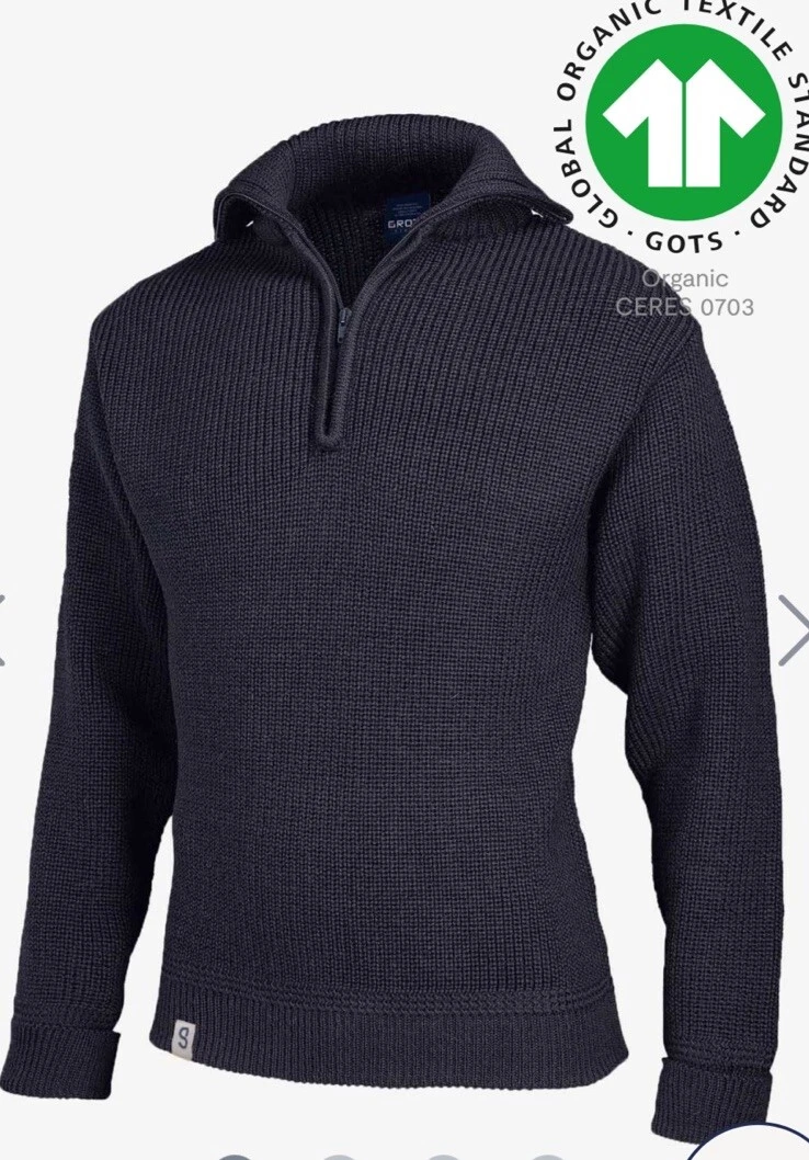 Grote Johannis Zip Sweater Sailor •Men 56/ XL•Navy Blue Merino 100% Wool Germany