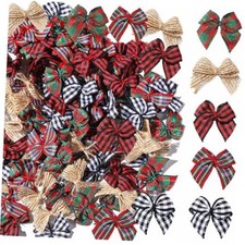 100 PCS Mini Christmas Bows - Small Plaid Ribbon Bows for Colors