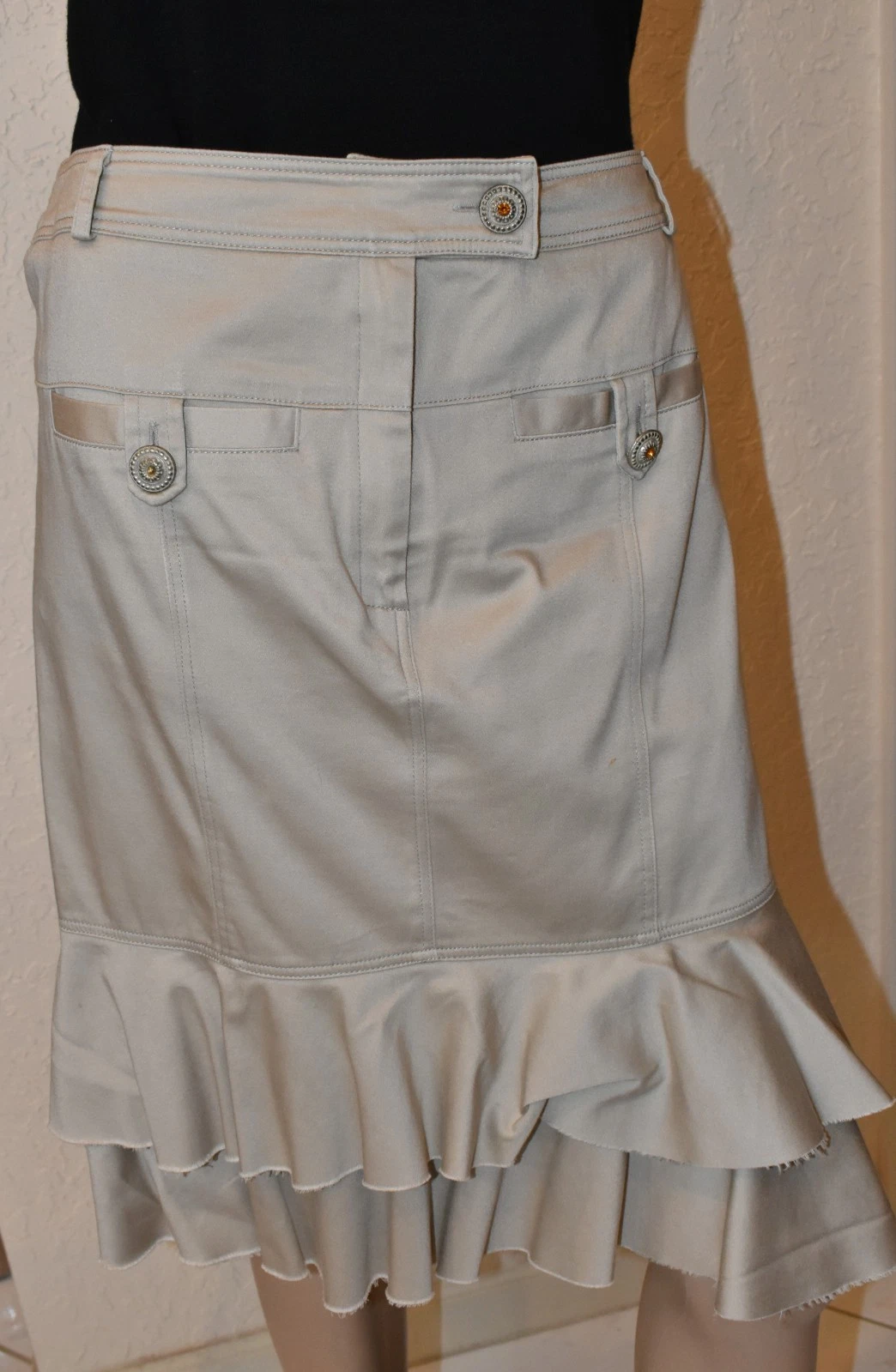 Collection by Pamela Vintage Light Beige Cotton Skirt with tiered Ruffle Hem
