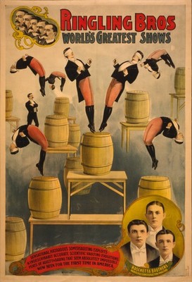 Ringling Bros Circus Vintage 1900s Somersaulting Acrobats Photo Reprint Wall Art
