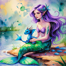 DIY Diamond Painting Vollbild Meerjungfrau Babydrache Wasser Fantasy See Mystik