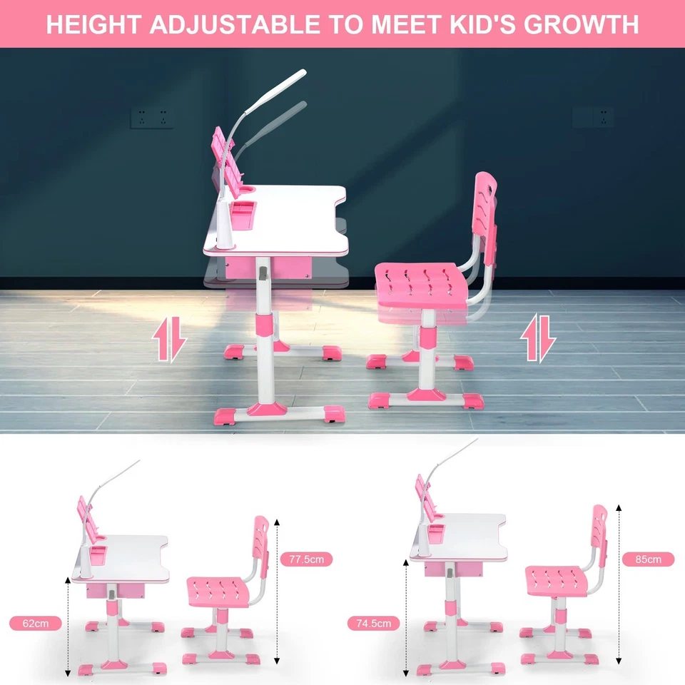 Kids Desk Chair Set,Height Adjustable Functional Study Desk Kids Pull Out Drawer - Image 2 of 4