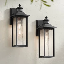 Mission Outdoor Wall Light Fixtures Set of 2 Black Motion Sensor 16 1/2" Garden