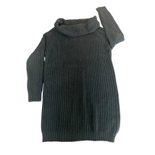 Black Chunky Knit Turtleneck Sweater Dress Ribbed Oversized Mini (1112)