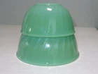 2 Fire King Jadeite Swirl Mixing Bowls 6" and 7"