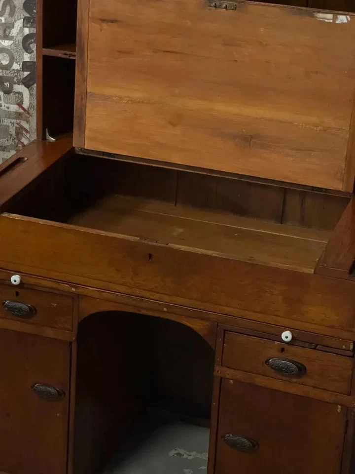 Escritorio antiguo primitivo, escritorio de madera primitiva, secretaria antigua, escritorio rústico Foto 4 de 4