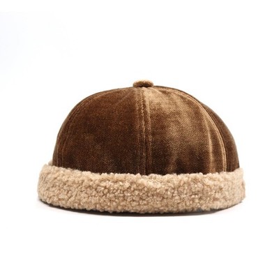 Mens Brimless Hat Winter Flannel Warm Rolled Cuff Docker Cap Fleece Harbour Bean