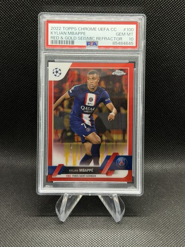 2022-23 Topps Chrome UCC Kylian Mbappe #100 Red/Gold Seismic SSP PSA 10