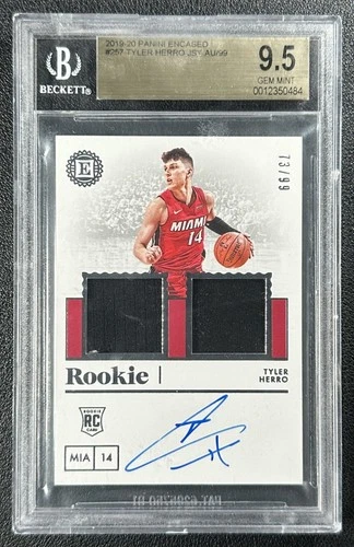 TYLER HERRO BGS 9.5 2019-20 PANINI ENCASED #257 ROOKIE JERSEY AUTO 73/99 HEAT