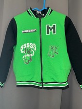 Minecraft Creeper Jacket Kids Size 10/12 Green Black Zip-Up Gamer Hoodie