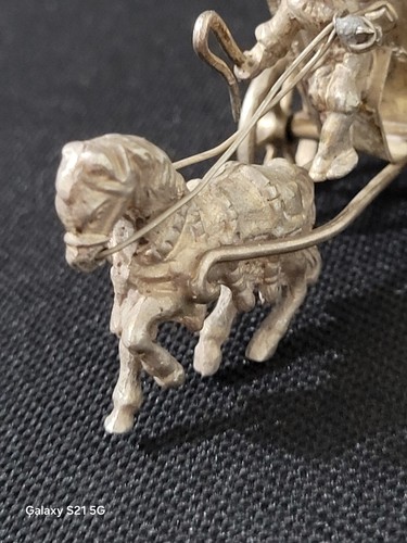 Antique Hanau German Silver Miniature Horse-Drawn Carriage Coach with Driver 59g - Picture 10 of 17