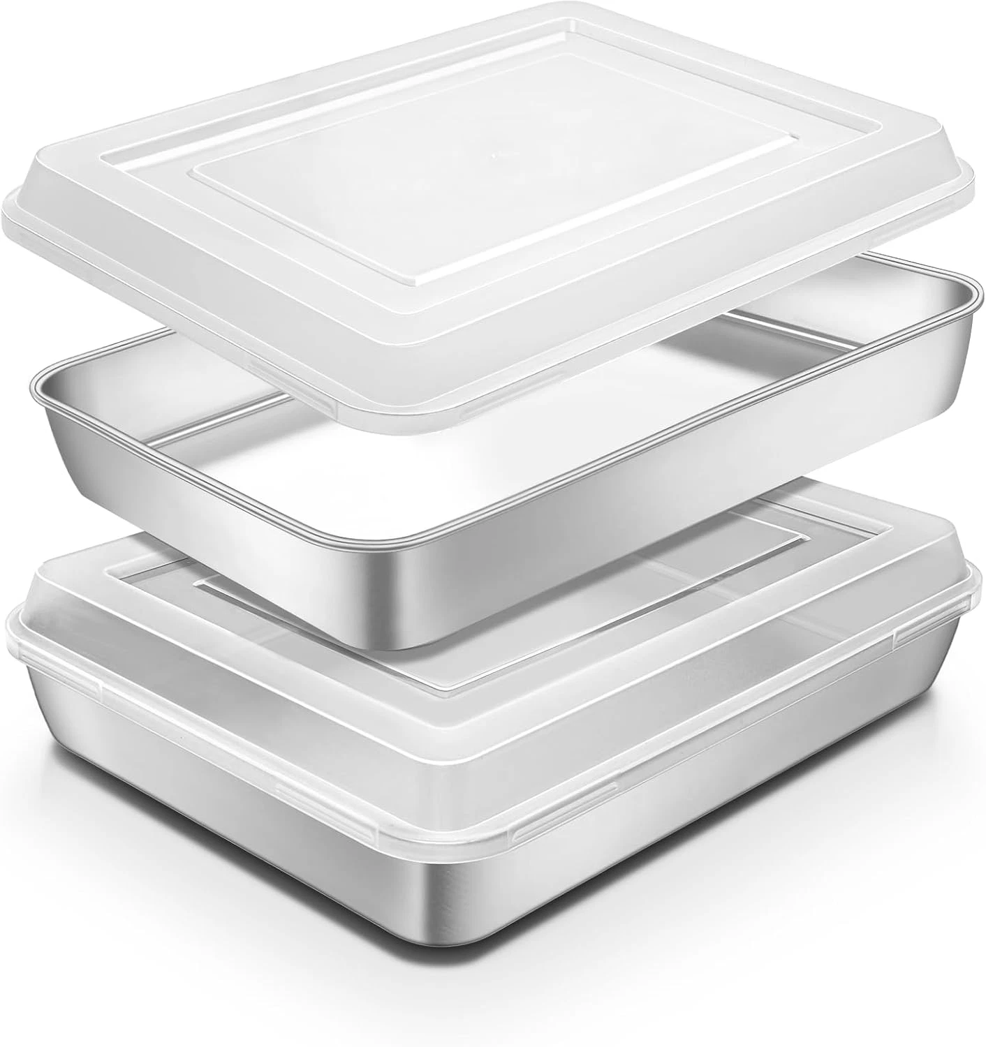 Stainless Steel Baking Pan with Lid, 12⅓ X 9¾ X 2 Inch Deep Rectangle Cake Pans