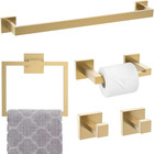 TNOMS 5-Piece Towel Bar Set Brushed Gold Bathroom Hardware Accessories Set Inclu