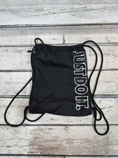 Nike "Just Do It" Black/Silver Spell Out Solid Drawstring Gym Travel Backpack