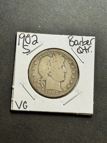 1902 S Barber Silver Quarter VG Very Good U.S. 25c Type Coin (Raw18778)