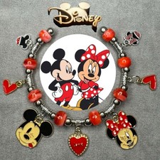 MICKEY MINNIE MOUSE Silver Handmade Open Cuff Bangle Charm Bracelet Gift   NEW
