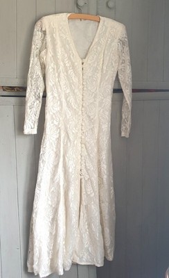 Vintage 70er 80er Brautkleid Gr. S creme Spitze Schnürung Knöpfe Victoriana