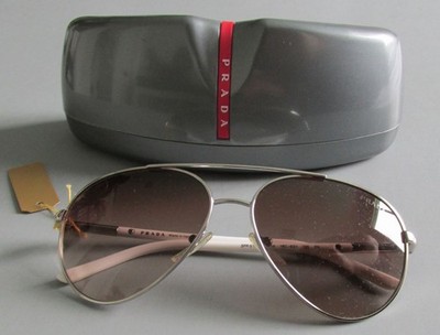 Prada Linea Rossa Aviator Sunglasses White Silver Metal  display picture 1