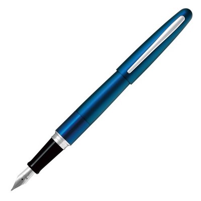 Pilot Cocoon Fountain Pen Blue Medium Nib Gift Box Brass Barrel Chrome Accents