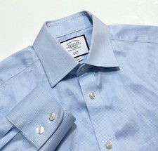 Charles Tyrwhitt Men  s Slim-Fit Non-Iron Plaid Dress Shirt Blue 15-33