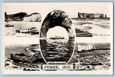 Perce Quebec Canada Postcard Archway Perce Rock Multiview c1930's RPPC Photo
