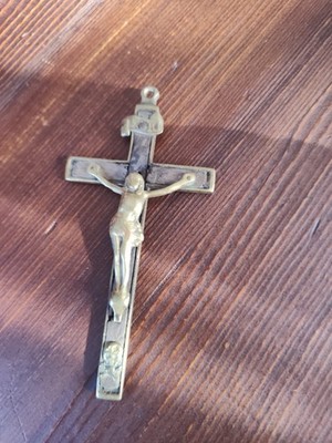 Antique XL Skull Crossbones Crucifix Cross Ebony Wood Brass 4Unsure of