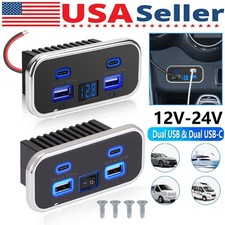 RV USB Outlet Dual USB A USB C Ports Charging Socket Panel for 12V/24V Car Boat
