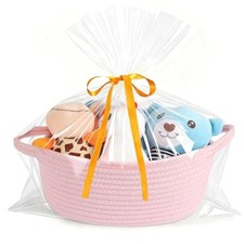 Small gift Basket with Bag and Ribbon Included,Cotton Rope Woven Large Pink
