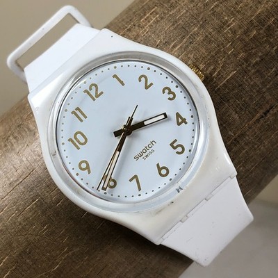 Swatch Women GW164 Dress White Bishop Silicone Band Quartz 32mm