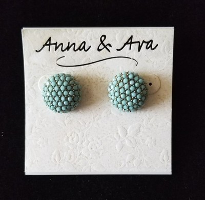 New - Anna & Ava Faux Turquoise Round Gold Tone Post Earrings