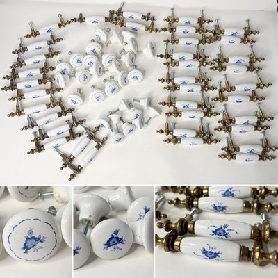 Vintage Kitchen Knobs Pulls Porcelain White Blue Floral Cottagecore YOU PICK