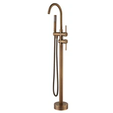 Antique Brass Freestanding Bathtub Faucet Bathroom Floor Mount Tub Filler Mixer