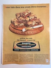 Vtg 1964 Baker's German Chocolate Cream Cheese Brownies Advertisement Print Ad