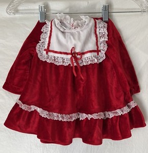 Vintage IMAGES Baby Girls Dress No Size Tag Red Christmas Dress