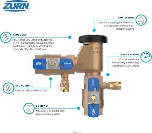 Lightweight Wilkins 710 Pressure Vacuum Breaker for Safe Irrigation Applications - Picture 5 of 9