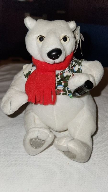 1999 Polar Bear Coca Cola Plush Beanie RARE MISPRINT TAG shirt/scarf/soda