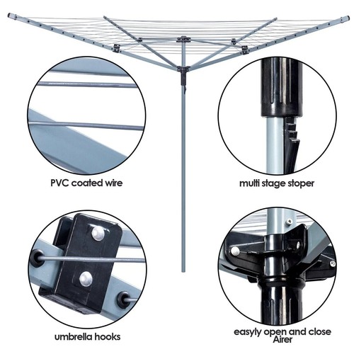 HeavyDuty 4 Arm Rotary Airer Outdoor 60M Washing Line Clothes Dryer Spike&Cover - Picture 4 of 14