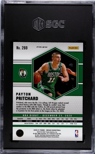 Payton Pritchard 2020-21 Panini Mosaic NBA Debut Blue RC Celtics #269 SGC 10 - Picture 2 of 2