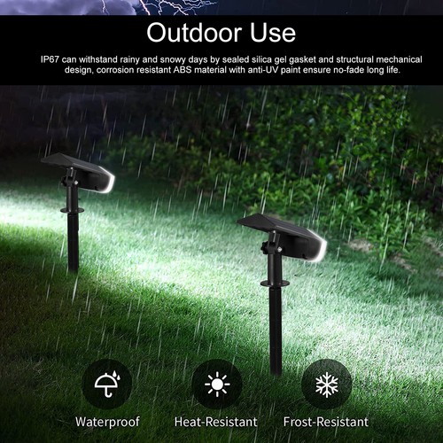 2pcs Solar Spotlight Outdoor Waterproof IP67 for Yard Patio Garden Pathway C1U8 - Picture 7 of 12